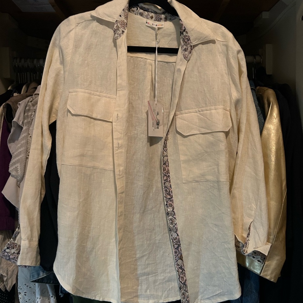 Roller Rabbit Cream and Blue Button Down Shirt